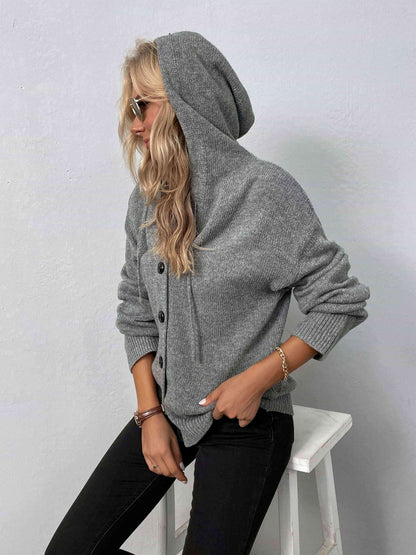 Button-Down Long Sleeve Hooded Sweater - Create the impossible