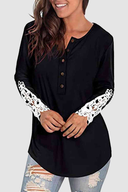 Lace Detail Button Front T-Shirt