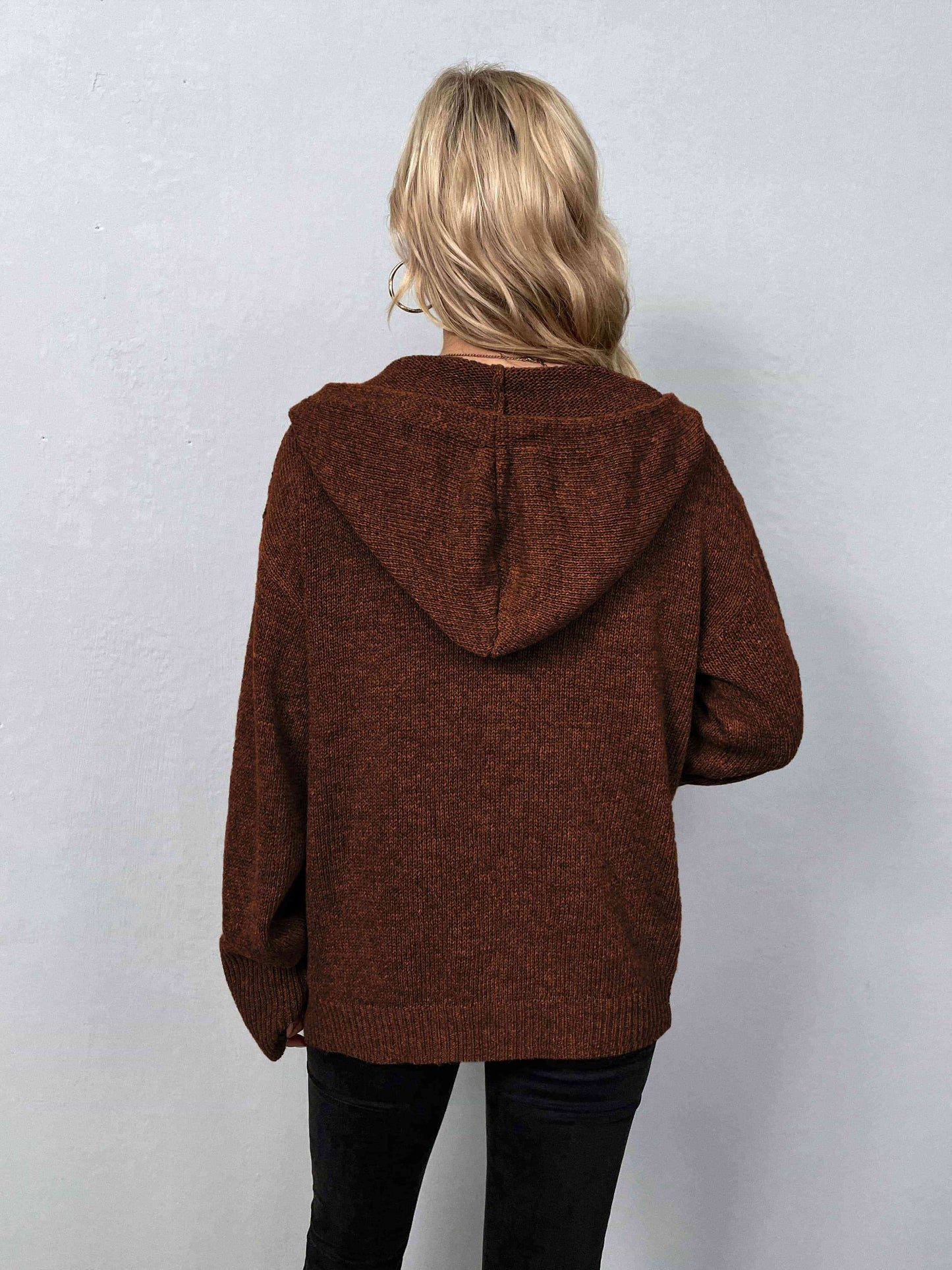 Button-Down Long Sleeve Hooded Sweater - Create the impossible