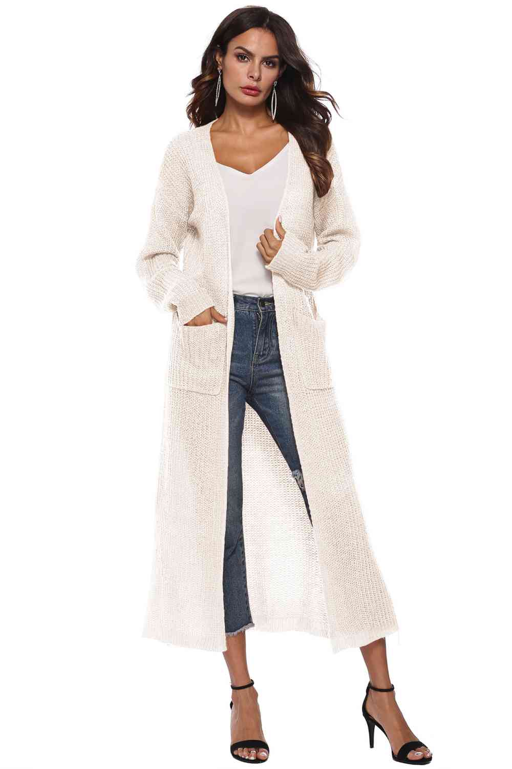 Long Sleeve Open Front Buttoned Cardigan