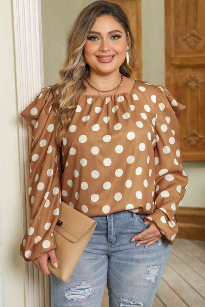 Plus Size Polka Dot Long Sleeve Blouse - Create the impossible