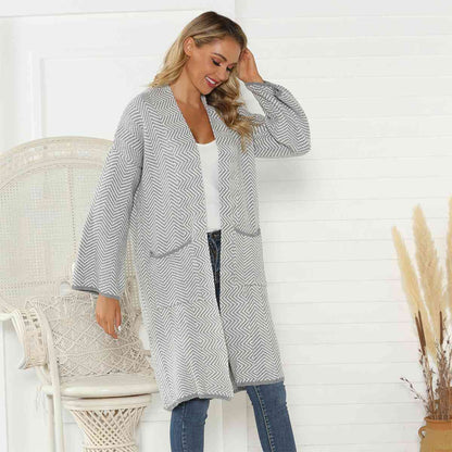 Geometric Open Front Cardigan with Pockets