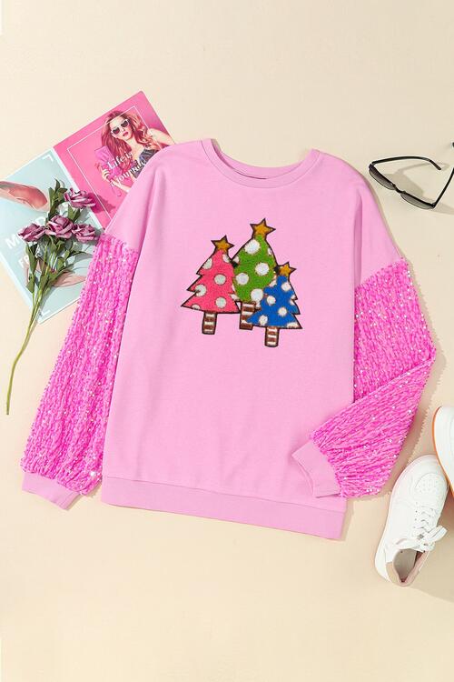 Tree Graphic Sqequin Long Sleeve Sweatshirt