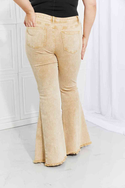 Color Theory Flip Side Fray Hem Bell Bottom Jeans in Yellow