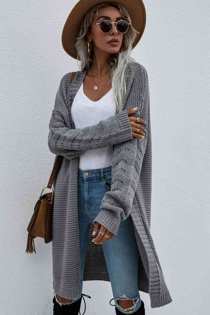 Double Take Horizontal Ribbing Open Front Duster Cardigan