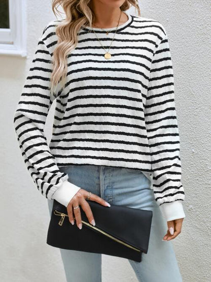 Striped Round Neck Long Sleeve Top