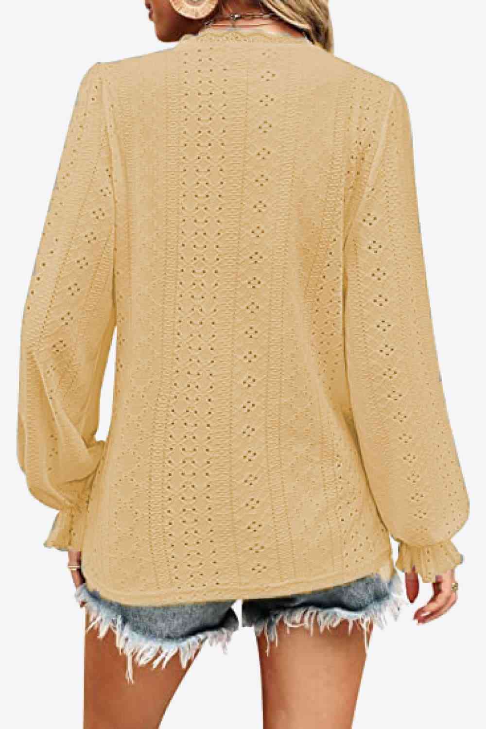 Eyelet V-Neck Flounce Sleeve Blouse - Create the impossible