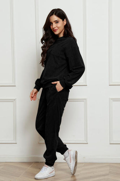 Corduroy Round Neck Sweatshirt and Sweatpants Set - Create the impossible