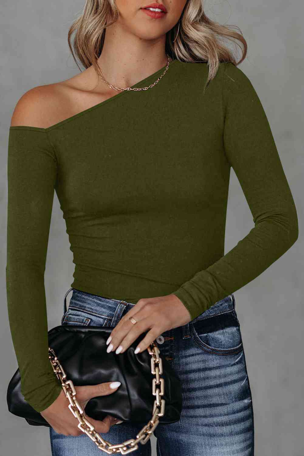 Asymmetrical Neck Long Sleeve Top - Create the impossible