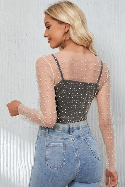 Pearl Long Sleeve Mesh Cropped Top - Create the impossible