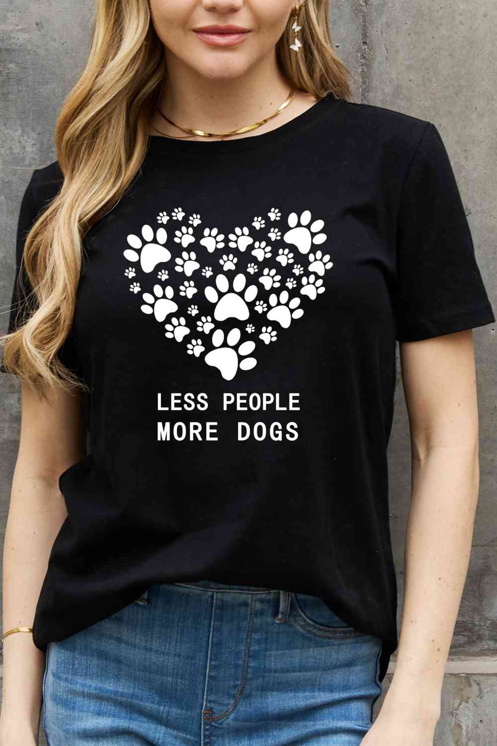 Simply Love Simply Love Full Size LESS PEOPLE MORE DOGS Heart Graphic Cotton Tee