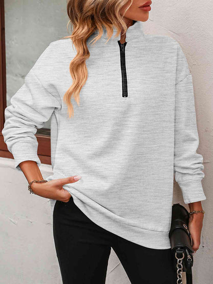 Zip-Up Dropped Shoulder Sweatshirt - Create the impossible