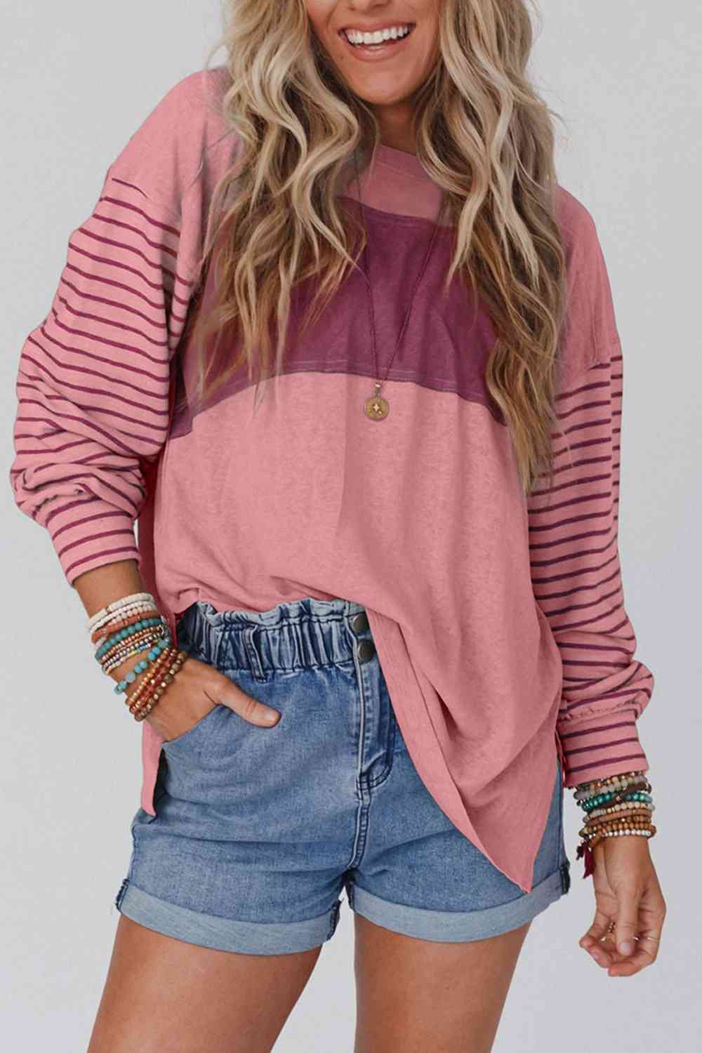 Striped Round Neck Long Sleeve T-Shirt