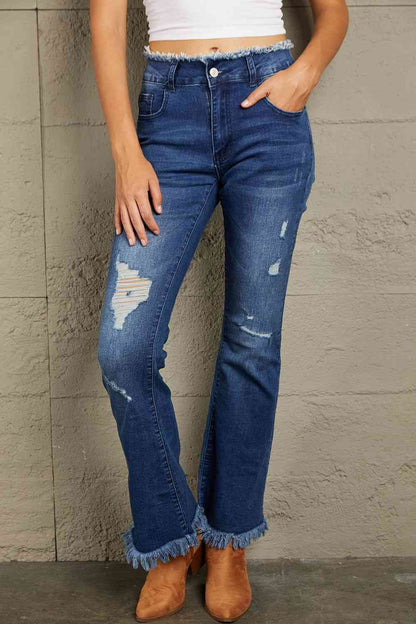 Baeful High Waist Distressed Raw Hem Jeans