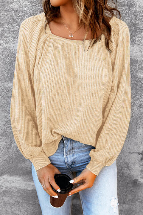 Square Neck Waffle-Knit Top - Create the impossible