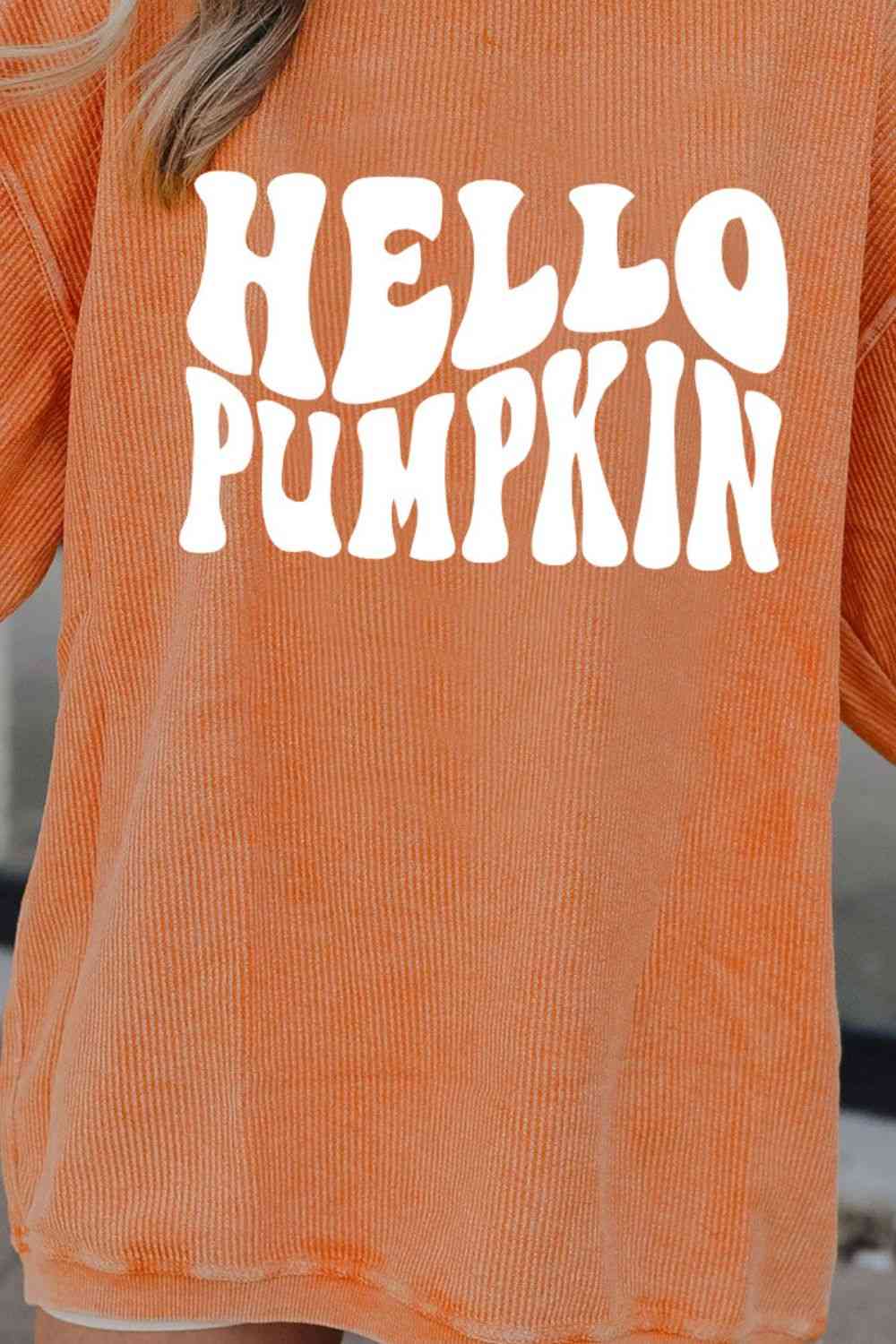 Round Neck Dropped Shoulder HELLO PUMPKIN Graphic Sweatshirt - Create the impossible