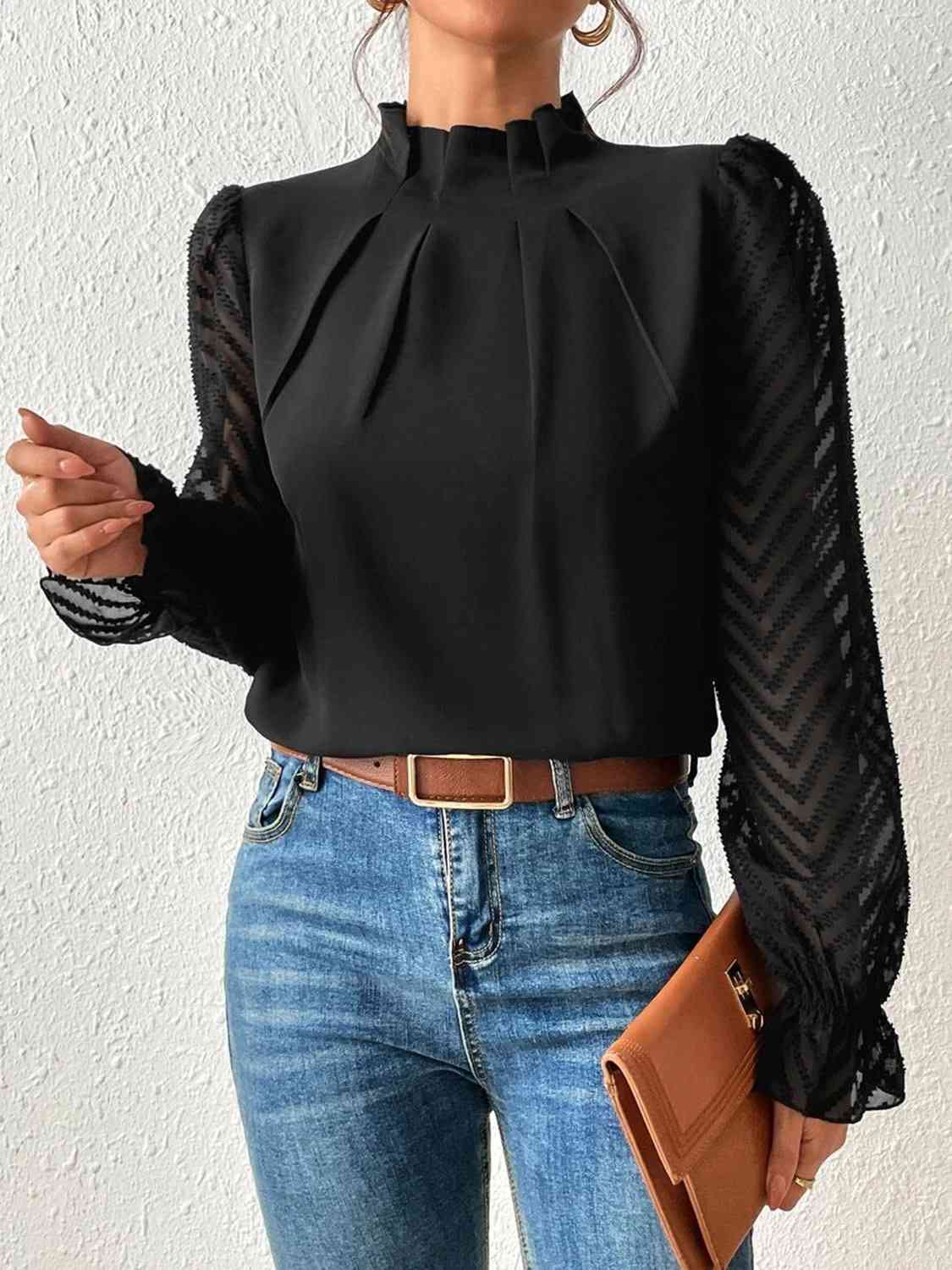 Mock Neck Flounce Sleeve Blouse - Create the impossible