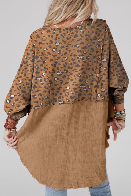 Textured Leopard Dropped Shoulder Blouse - Create the impossible