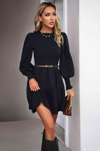 Smocked Lantern Sleeve Mini Dress