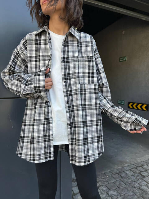 Plaid Collared Neck Long Sleeve Shirt