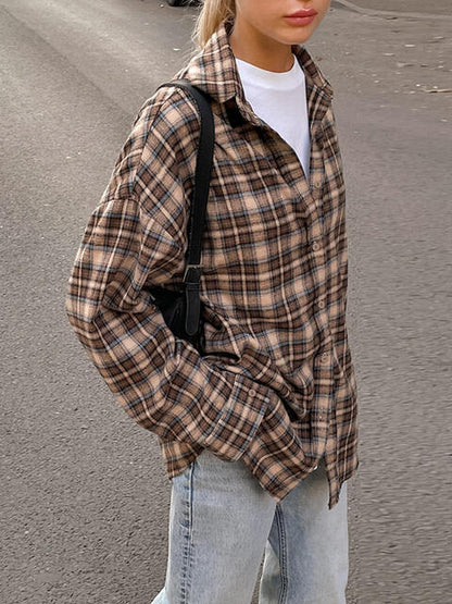 Drop Shoulder Plaid Shacket