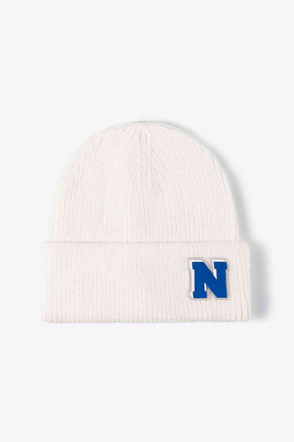 Letter N Patch Cuffed Knit Beanie