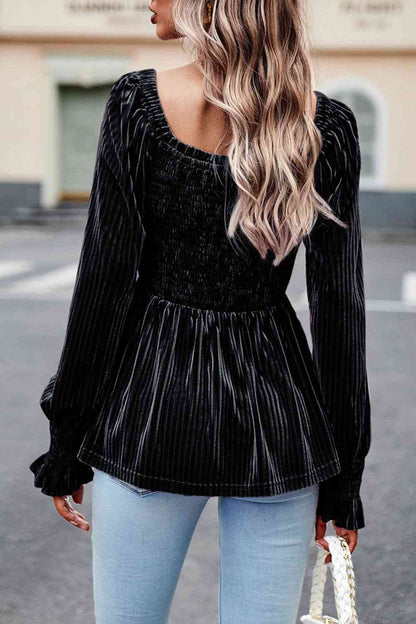 Smocked Square Neck Long Sleeve Blouse - Create the impossible