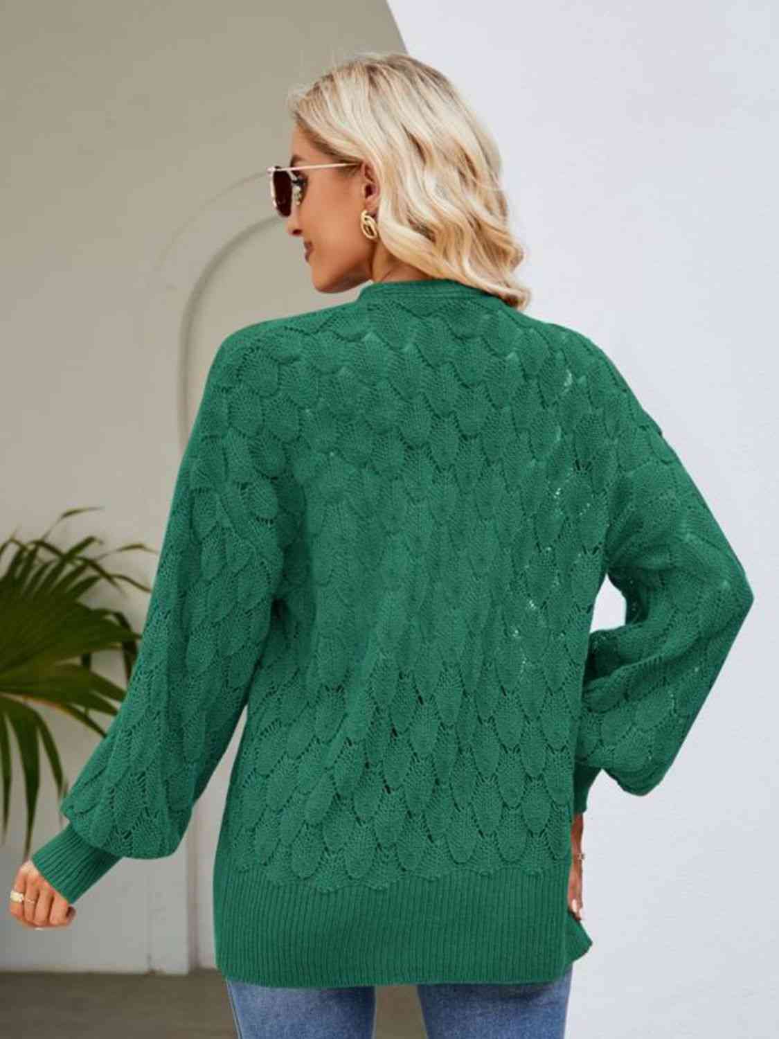 Open Front Ribbed Trim Cardigan