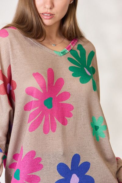 Hopely Full Size Floral V-Neck Long Sleeve Top - Create the impossible