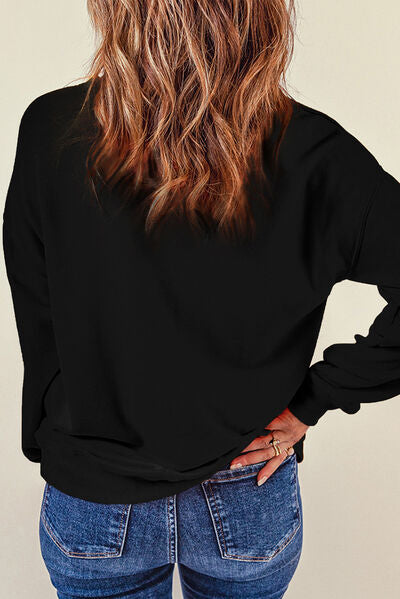 Heart Sequin Round Neck Dropped Shoulder Sweatshirt