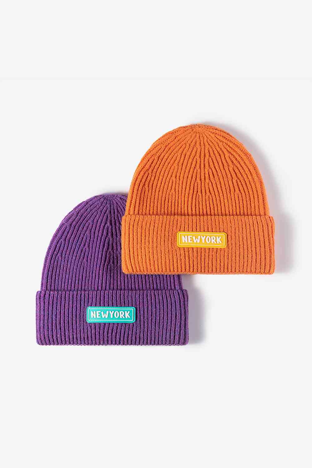 NEWYORK Patch Rib-Knit Cuffed Beanie