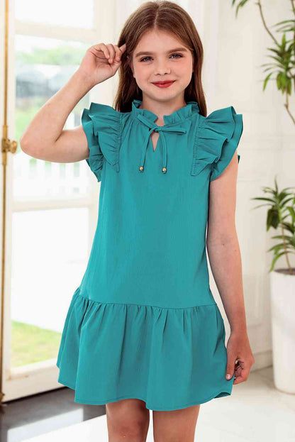 Tie Neck Flutter Sleeve Dress