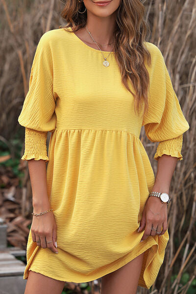 Round Neck Lantern Sleeve Mini Dress