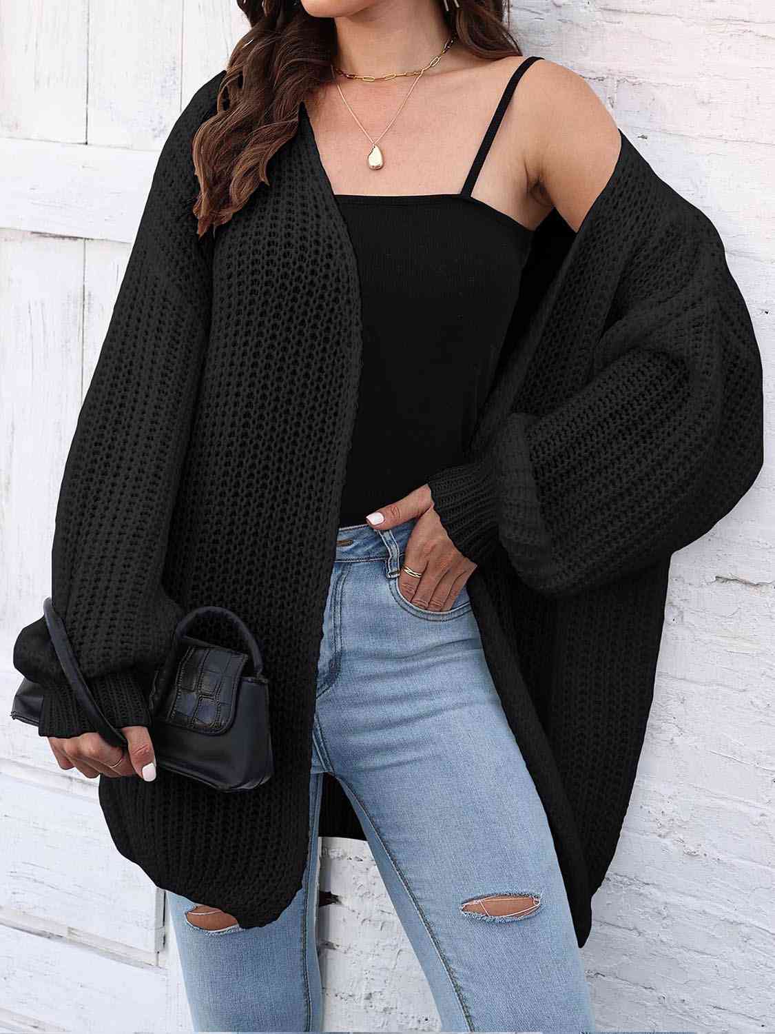 Open Front Dropped Shoulder Longline Cardigan