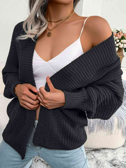 Rib-Knit Open Front Dolman Sleeve Cardigan