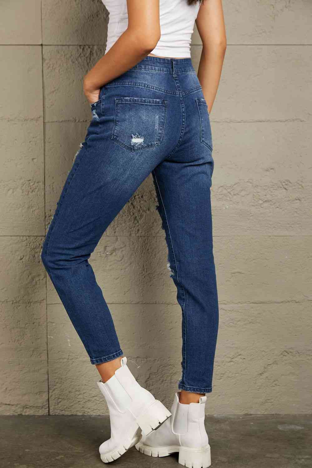 Baeful Distressed High Waist Jeans with Pockets