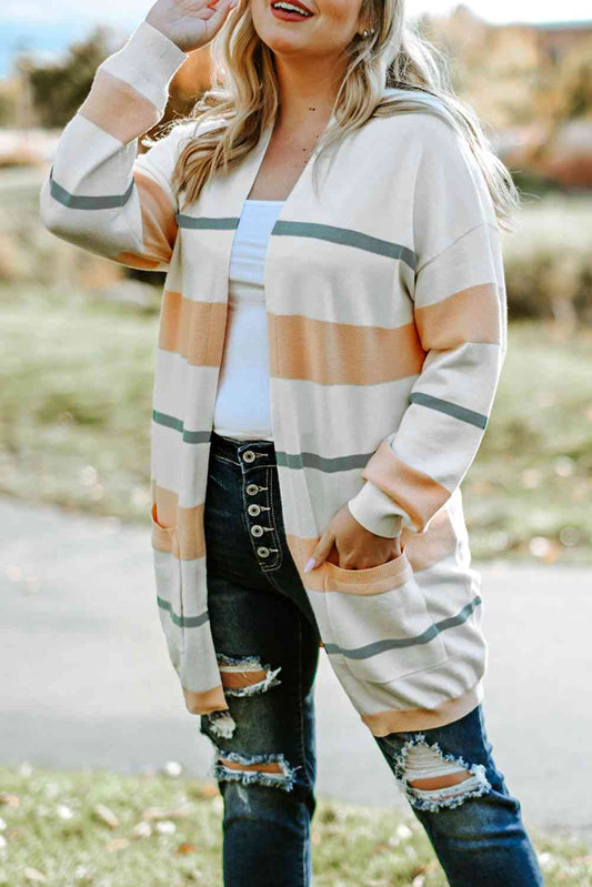 Plus Size Striped Open Front Cardigan - Create the impossible