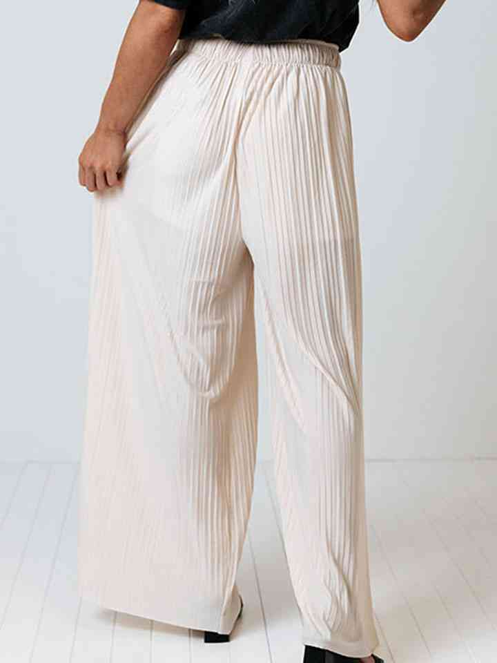 Drawstring Pleated Wide Leg Pants