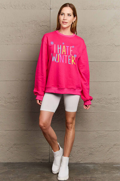 Simply Love Full Size I HATE WINTER Dropped Shoulder Sweatshirt