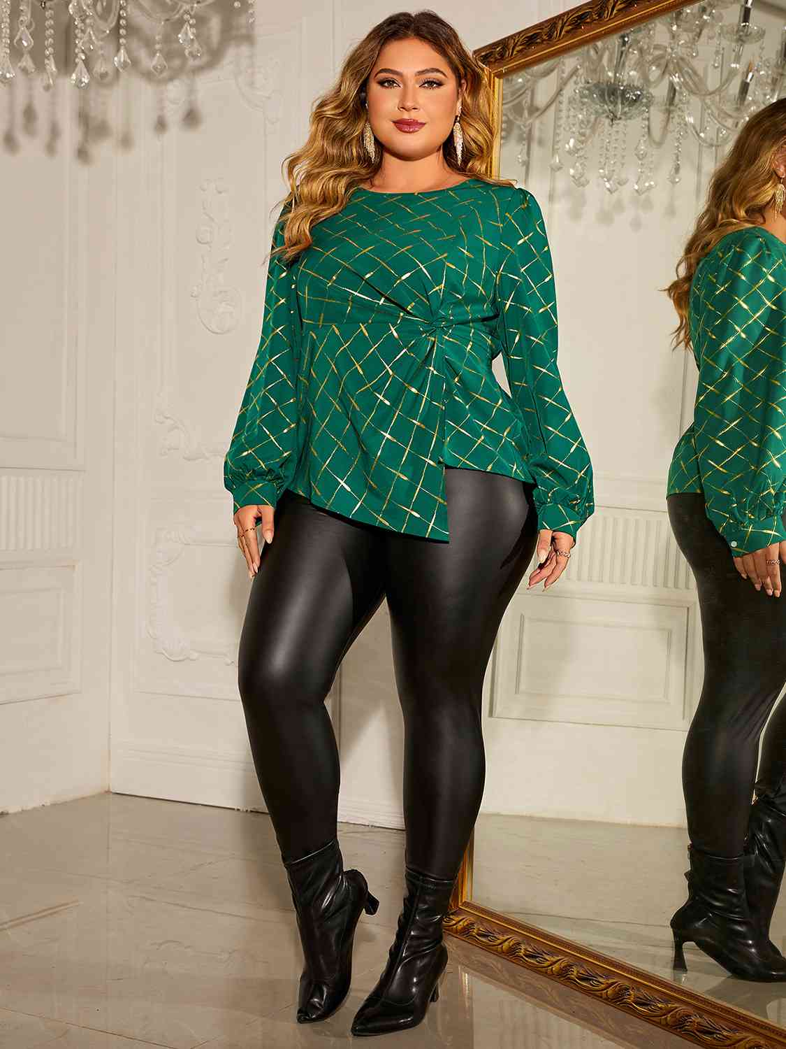 Plus Size Twist Front Long Sleeve Blouse - Create the impossible