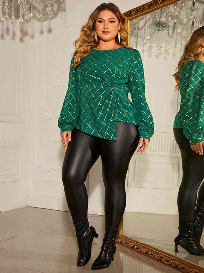 Plus Size Twist Front Long Sleeve Blouse - Create the impossible