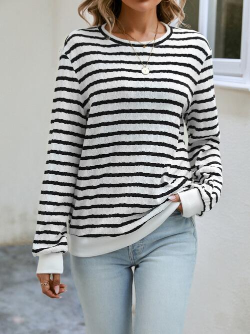 Striped Round Neck Long Sleeve Top