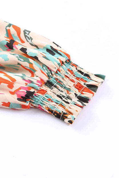 Double Take Multicolored V-Neck Lantern Sleeve Shirt