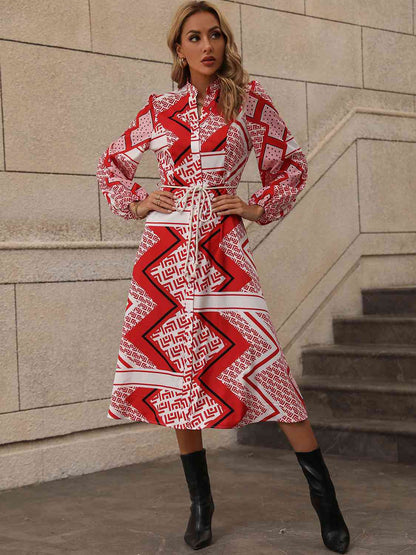 Printed Long Sleeve Midi Dress