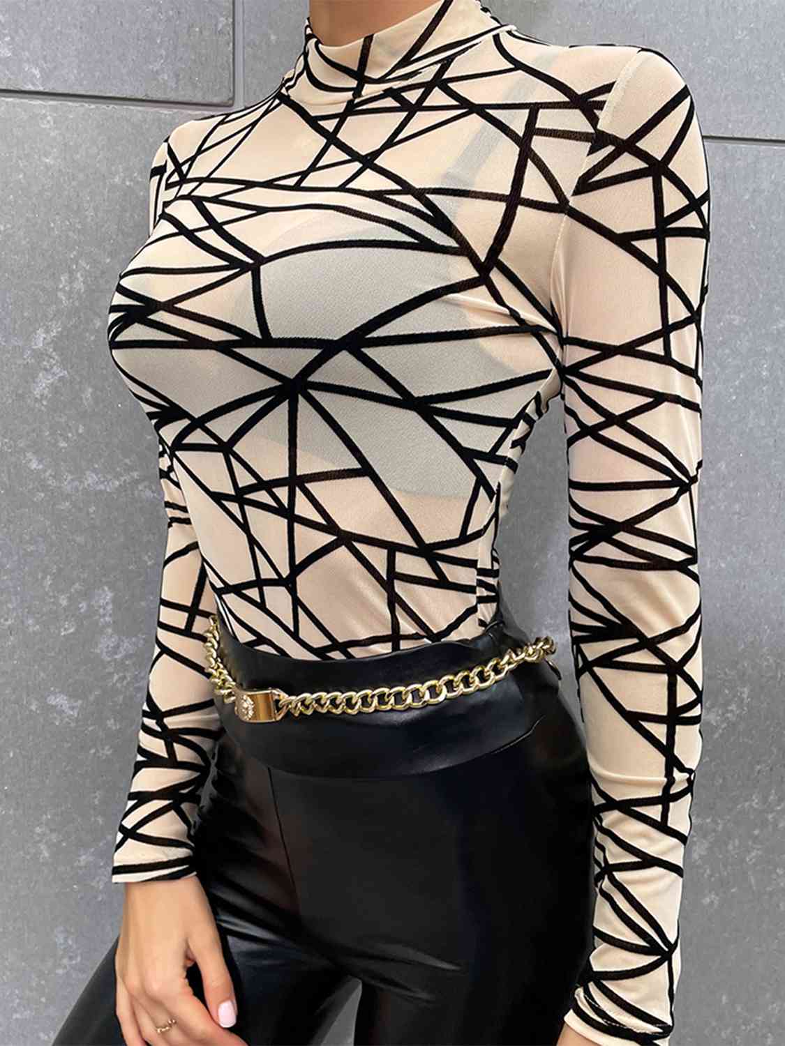 Geometric Mock Neck Long Sleeve Top - Create the impossible