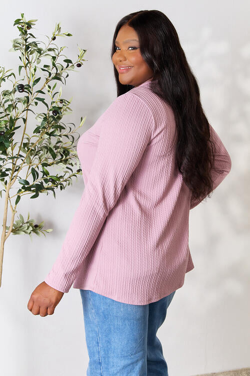 Celeste Full Size Texture Half Button Long Sleeve Blouse - Create the impossible