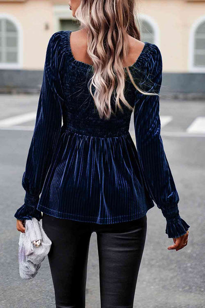 Smocked Square Neck Long Sleeve Blouse - Create the impossible