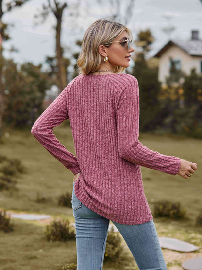 Ribbed Square Neck Long Sleeve Tee