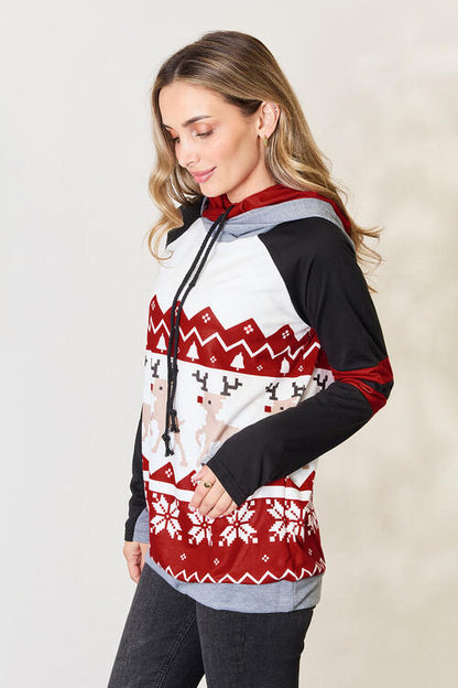 Double Take Full Size Christmas Drawstring Long Sleeve Hoodie - Create the impossible