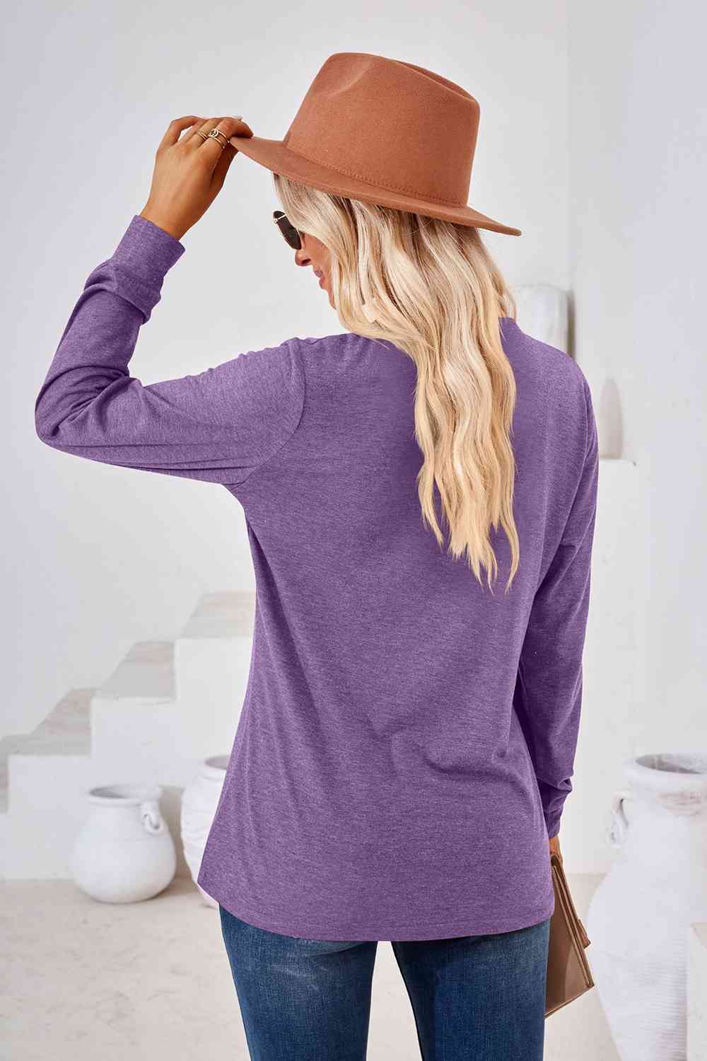 V-Neck Buttoned Long Sleeve Blouse